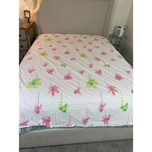 Floral Watercolor White Cotton Duvet - Pink & Green